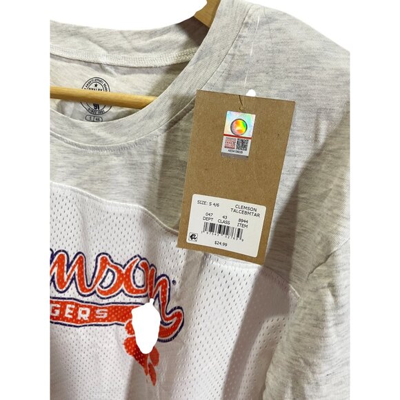 Clemson Tigers Womens Cropped T-Shirt S Gray/White Athletic Mesh - Picture 3 of 4